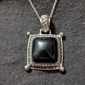 Premier Designs Silver Tone Black Domed Square Pendant Statement Necklace